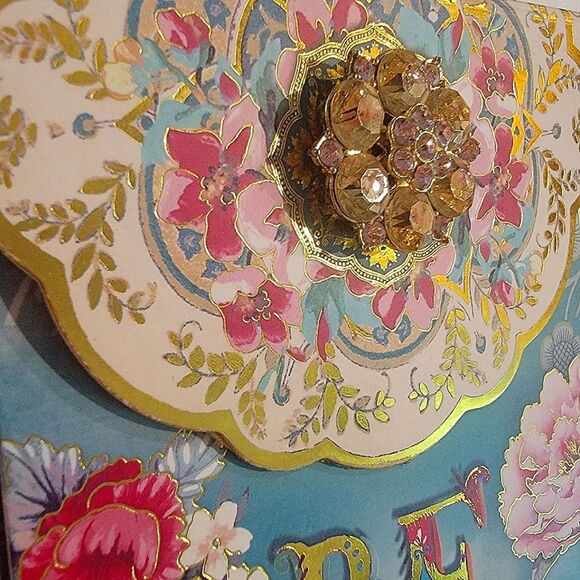 Punch Studio “BE HAPPY” Floral Jeweled Gold Pink Brooch Pocket #Notepad Holder - Picture 7 of 9